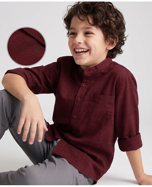 Pine Kids Cotton Woven Solid Shirt with Full Sleeves in Maroon for 4-5 Years