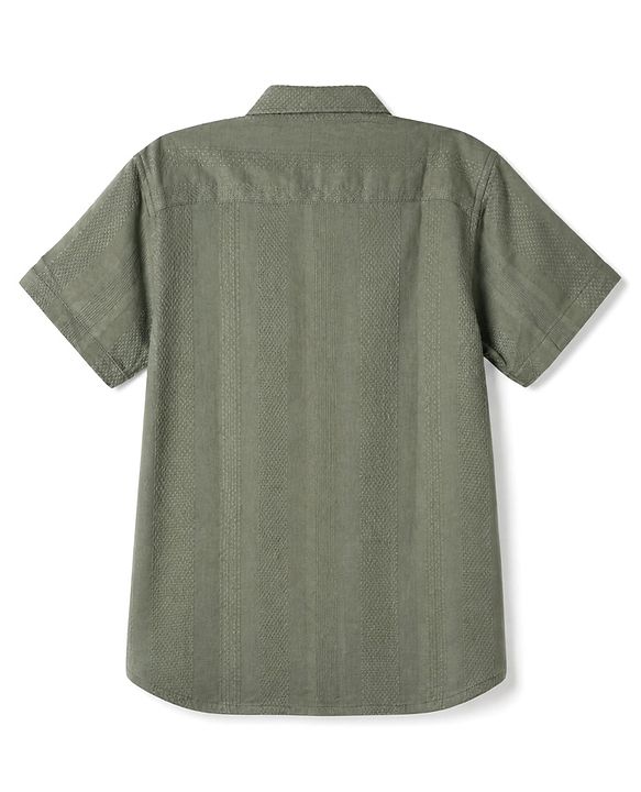 Pine Kids Cotton Woven Shirt with Half Sleeves in Olive Green for 4-5 Years