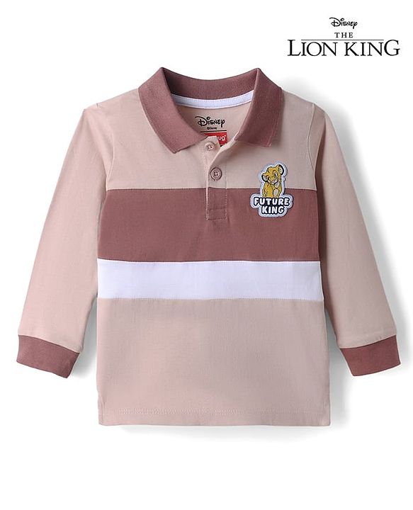 Babyhug Disney 100% Cotton Single Jersey Knit Full Sleeves Polo T-Shirt with Lion Patch in Beige