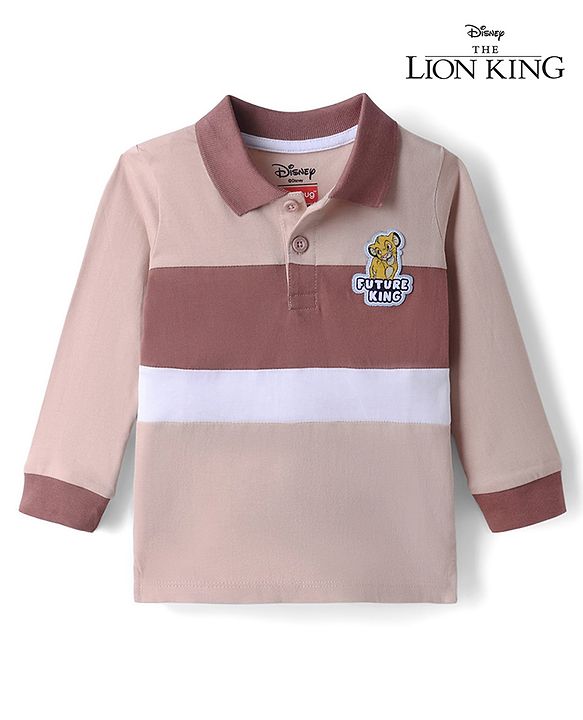 Babyhug Disney 100% Cotton Single Jersey Knit Full Sleeves Polo T-Shirt with Lion Patch in Beige