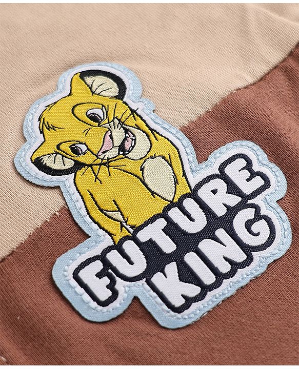 Babyhug Disney 100% Cotton Single Jersey Knit Full Sleeves Polo T-Shirt with Lion Patch in Beige