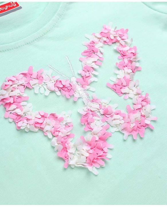 Babyhug 100% Cotton Knit T-Shirt with Full Sleeves and Butterfly Applique in Light/Sky Blue for 6-9 Months