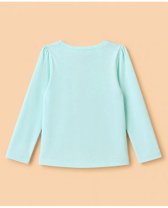 Babyhug 100% Cotton Knit T-Shirt with Full Sleeves and Butterfly Applique in Light/Sky Blue for 6-9 Months