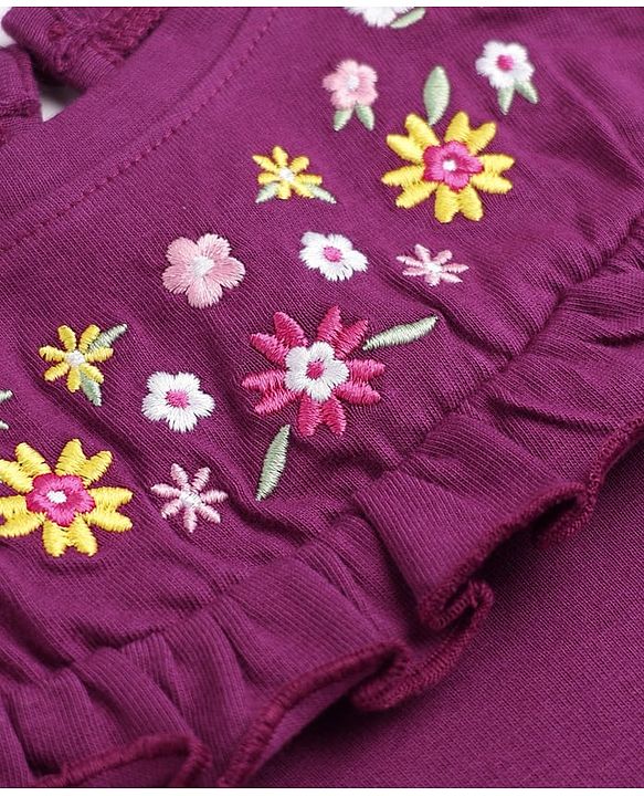Babyhug Single Jersey Knit Full Sleeves Frock and Legging with Knee Length and Floral Embroidery in Maroon