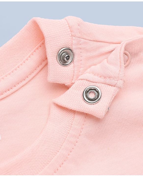 :Babyhug 100% Cotton Knit T-Shirt with Full Sleeve With Flower Applique - Peach
