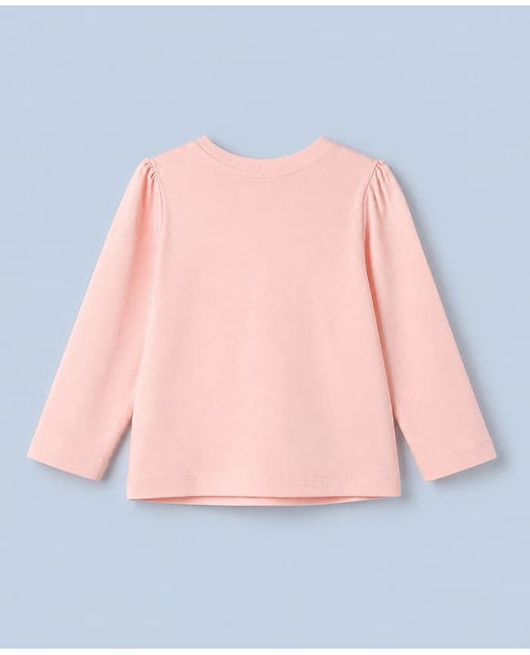 :Babyhug 100% Cotton Knit T-Shirt with Full Sleeve With Flower Applique - Peach