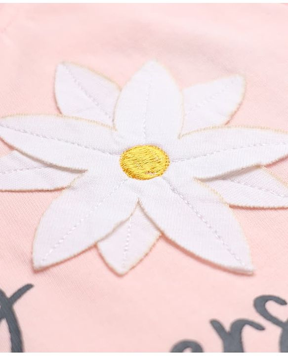 :Babyhug 100% Cotton Knit T-Shirt with Full Sleeve With Flower Applique - Peach