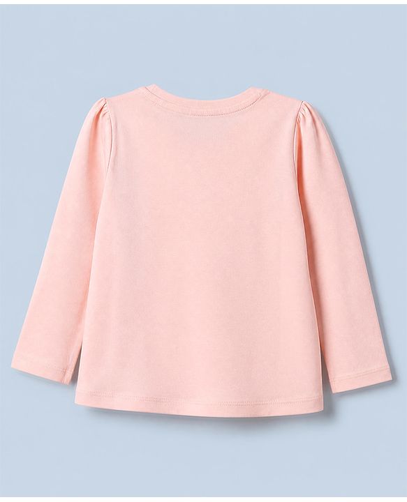 :Babyhug 100% Cotton Knit T-Shirt with Full Sleeve With Flower Applique - Peach