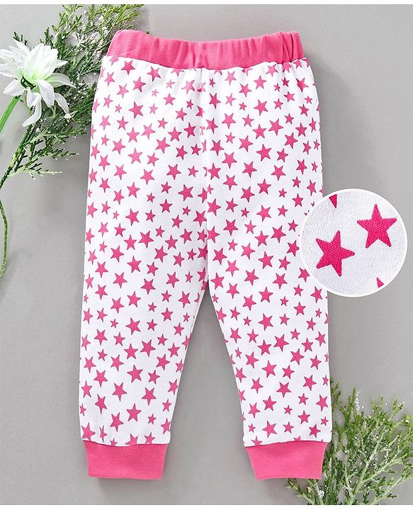 Babyhug Full Length Lounge Pant Star Print - White Pink