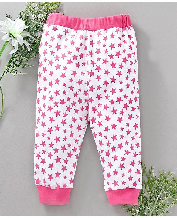 Babyhug Full Length Lounge Pant Star Print - White Pink