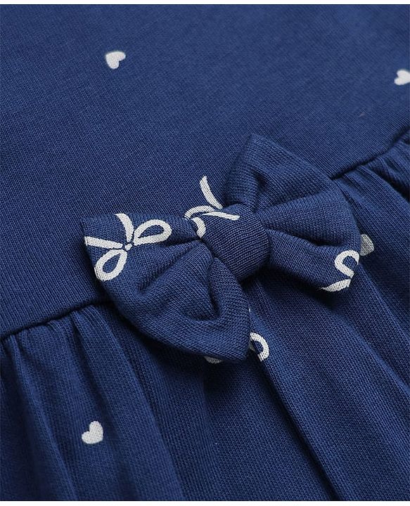 Babyhug Single Jersey Knit Half Sleeves Frocks with Printed Hearts and Bows Applique Pack of 2 - White & Navy Blue