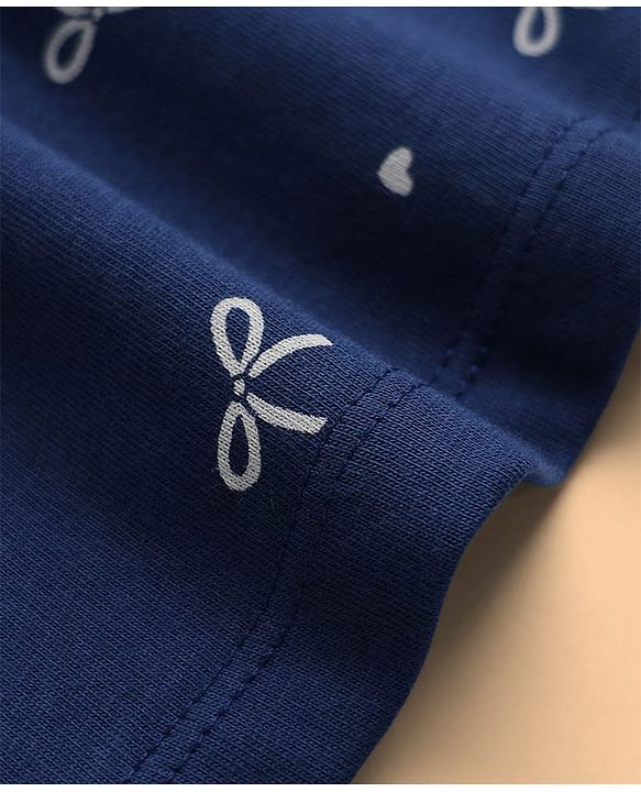 Babyhug Single Jersey Knit Half Sleeves Frocks with Printed Hearts and Bows Applique Pack of 2 - White & Navy Blue