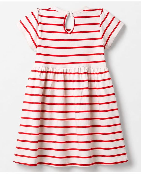 Babyhug Single Jersey Knit Half Sleeves Striped & Floral Printed Frocks With Bow Applique Pack Of 2 - Navy Blue & White