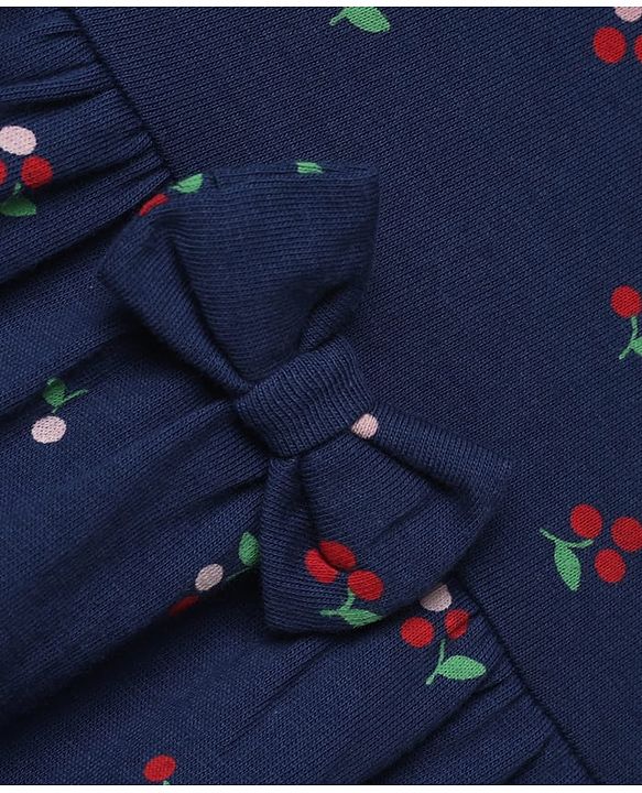 Babyhug Single Jersey Knit Half Sleeves Striped & Floral Printed Frocks With Bow Applique Pack Of 2 - Navy Blue & White