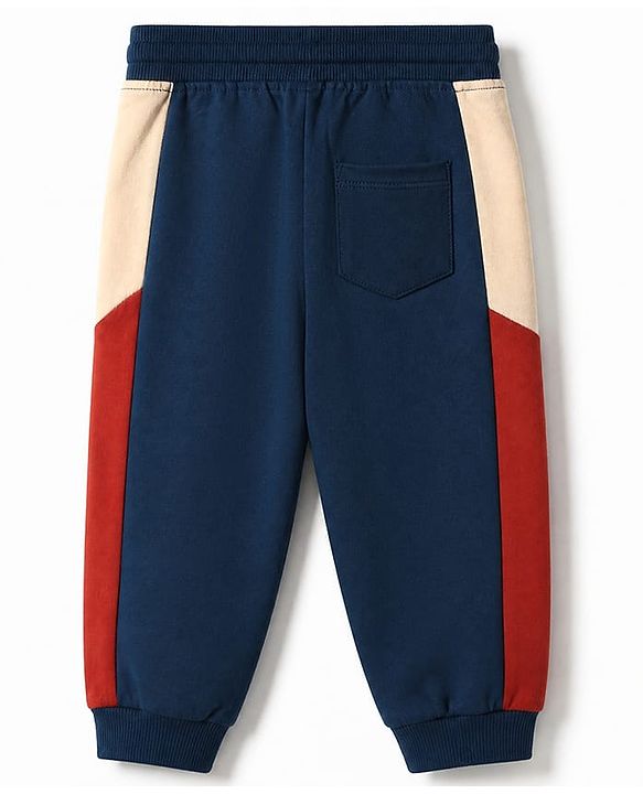 Babyhug Cotton Looper Knit Jogger Fit Full Length Lounge Pant with Tiger Print - Navy Blue