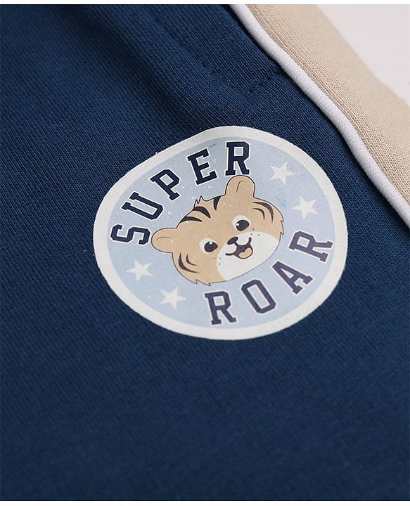 Babyhug Cotton Looper Knit Jogger Fit Full Length Lounge Pant with Tiger Print - Navy Blue