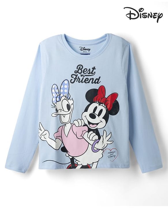 Pine Kids Disney Single Jersey Knit T-Shirt with Full Sleeves and Minnie and Daisy Print - Sky Blue