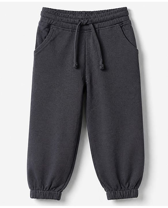 Babyhug Cotton Knit Jogger Fit Full Length Solid Lounge Pants in Black