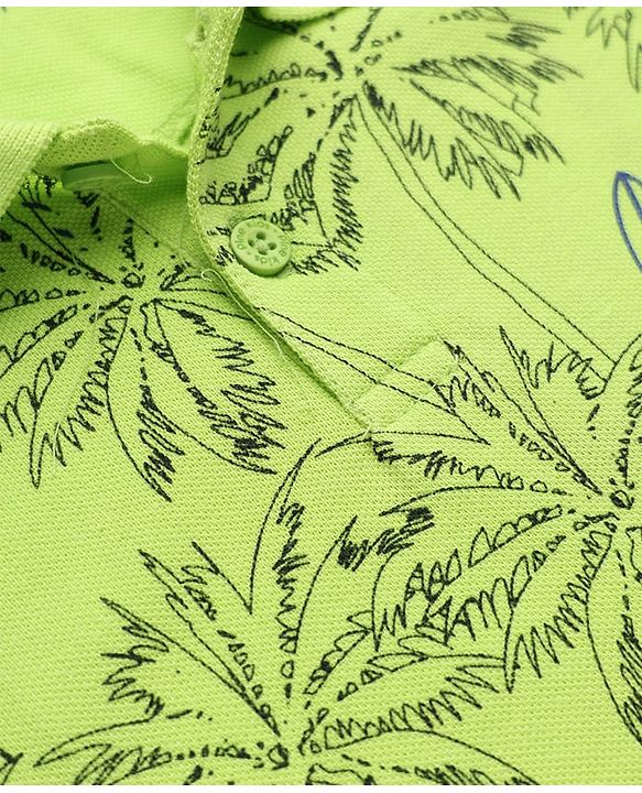 Pine Kids Cotton Mixes Knit T-Shirts with Half Sleeves and Palm Trees Print - Limegreen