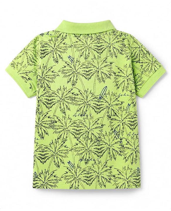 Pine Kids Cotton Mixes Knit T-Shirts with Half Sleeves and Palm Trees Print - Limegreen