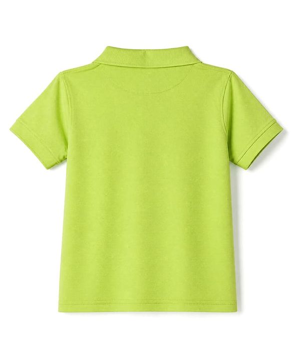 Pine Kids Cotton Mixes Knit Half Sleeves Polo T-Shirt with Polo Players Print - Limegreen