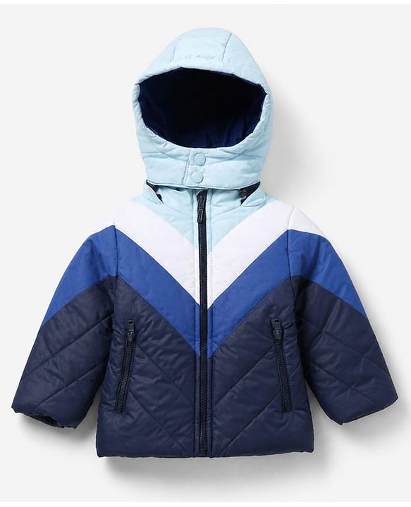 Babyhug Woven Padded Quilted Hooded Winter Jacket with Full Sleeves and Cut & Sew - Blue