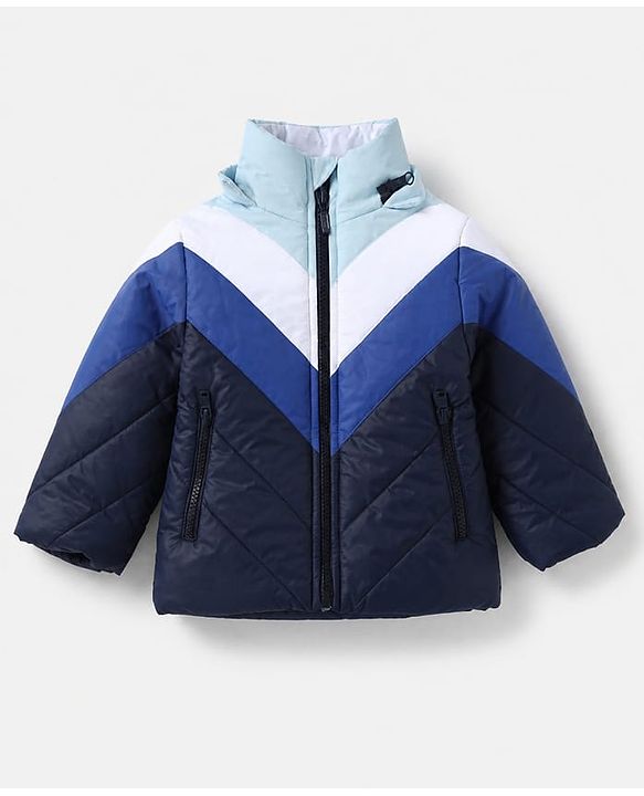 Babyhug Woven Padded Quilted Hooded Winter Jacket with Full Sleeves and Cut & Sew - Blue