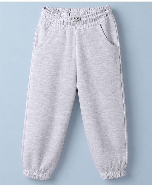 Babyhug Cotton Looper Knit Full Length Lounge Pant with Jogger Fit - Grey