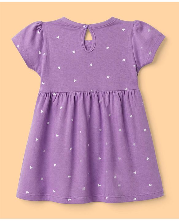 Babyhug Single Jersey Knit Dress with Half Sleeves in Heart & Floral Print Pack of 2 - Purple White