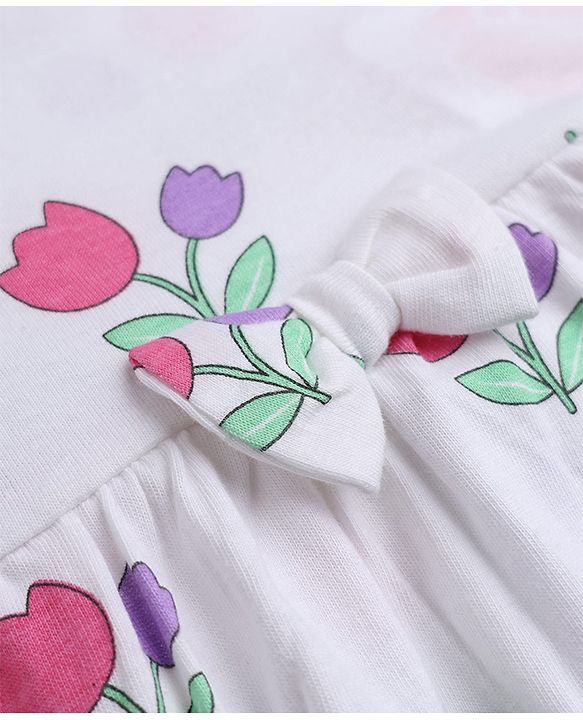 Babyhug Single Jersey Knit Dress with Half Sleeves in Heart & Floral Print Pack of 2 - Purple White
