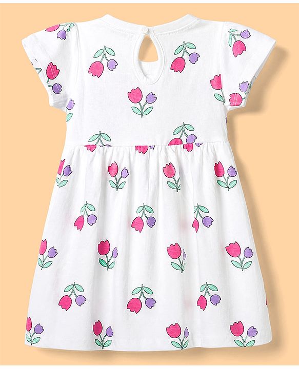 Babyhug Single Jersey Knit Dress with Half Sleeves in Heart & Floral Print Pack of 2 - Purple White