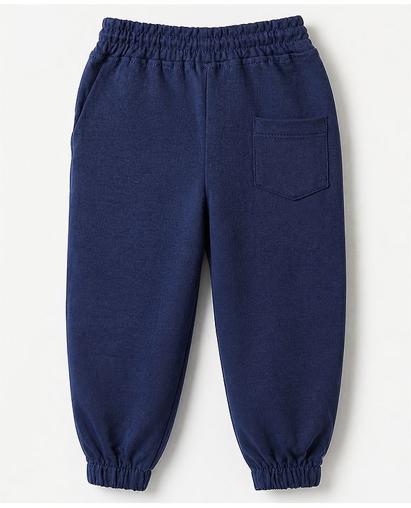 Babyhug Cotton Looper Knit Full Length Solid Track Pant - Navy Blue