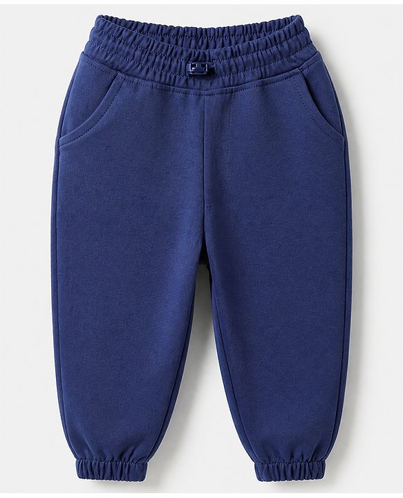 Babyhug Cotton Looper Knit Full Length Solid Track Pant - Navy Blue