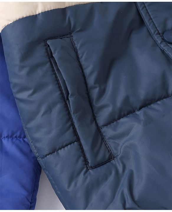 Babyhug Woven Full Sleeves Hooded Padded Winter Jacket - Navy Blue