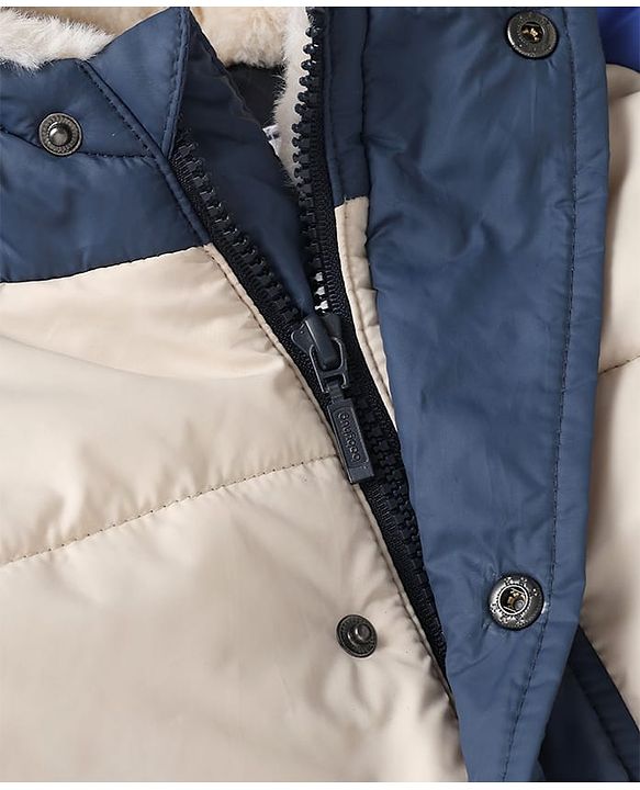 Babyhug Woven Full Sleeves Hooded Padded Winter Jacket - Navy Blue