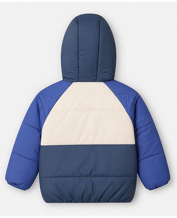 Babyhug Woven Full Sleeves Hooded Padded Winter Jacket - Navy Blue