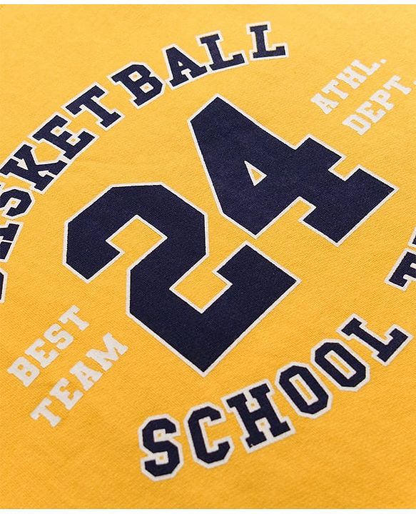 Pine Kids Cotton Knit Sweatshirt with Full Sleeves and Basketball Text Print - Yellow