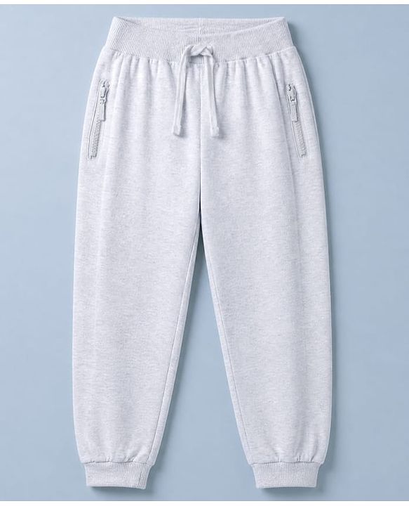 Babyhug 100% Cotton Looper Knit Full Length Solid Lounge Pant - Grey