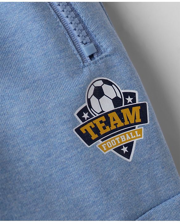 Babyhug Cotton Looper Knit Full Length Solid Track Pant With Team Football Print - Blue