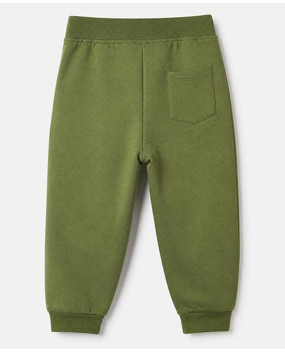 Babyhug Cotton Looper Knit Jogger Fit Full Length Lounge Pant with Fox Patch - Olive Green