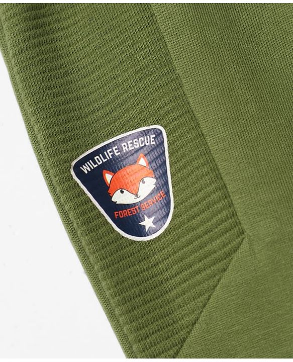 Babyhug Cotton Looper Knit Jogger Fit Full Length Lounge Pant with Fox Patch - Olive Green