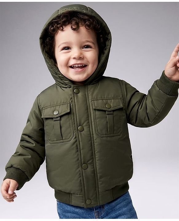 Babyhug Woven Full Sleeves Padded/Quilted/ Winter Jacket - Olive