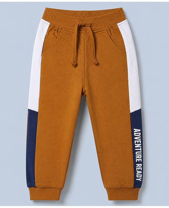 Babyhug 100% Cotton Looper Knit Jogger Fit Full Length Lounge Pant with Adventure Ready Print in Brown