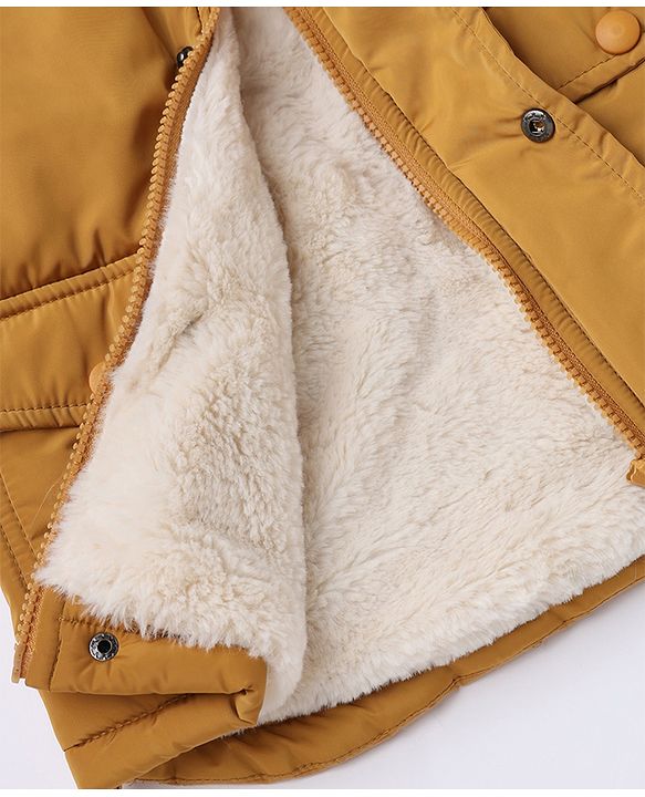 Babyhug Woven Full Sleeves Hooded Solid Padded/Quilted/ Winter Jacket - Mustard