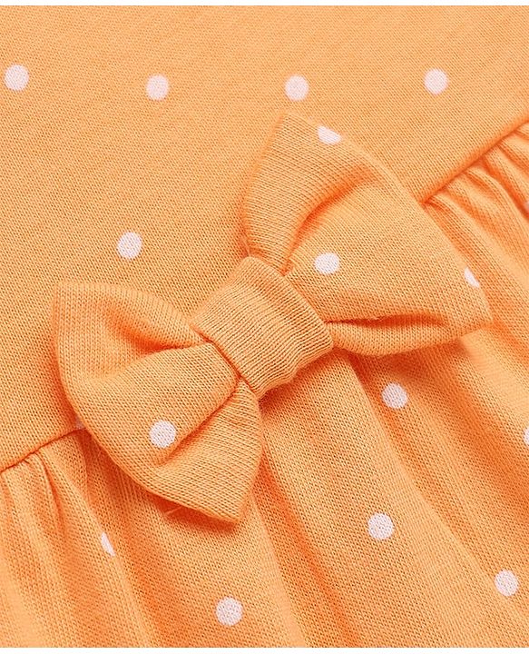 Babyhug Single Jersey Knit Half Sleeves Frocks with Floral & Polka Dots Print & Bow Applique Pack of 2 - White & Peach