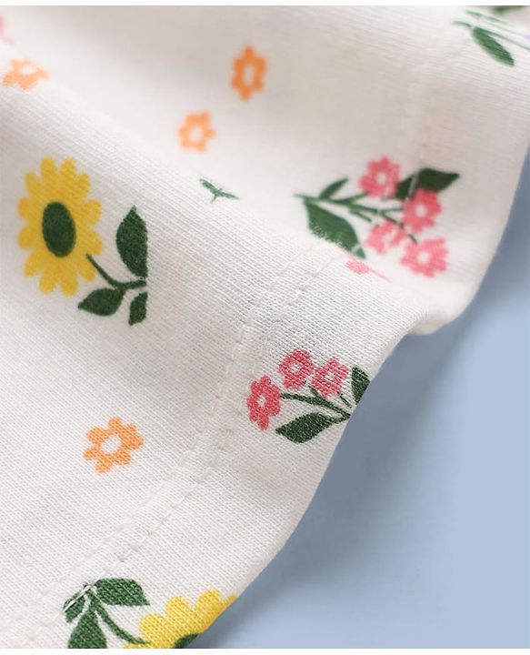 Babyhug Single Jersey Knit Half Sleeves Frocks with Floral & Polka Dots Print & Bow Applique Pack of 2 - White & Peach