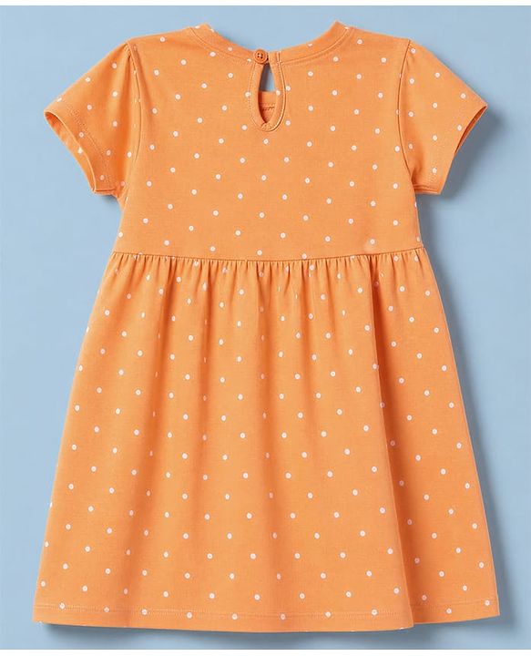 Babyhug Single Jersey Knit Half Sleeves Frocks with Floral & Polka Dots Print & Bow Applique Pack of 2 - White & Peach