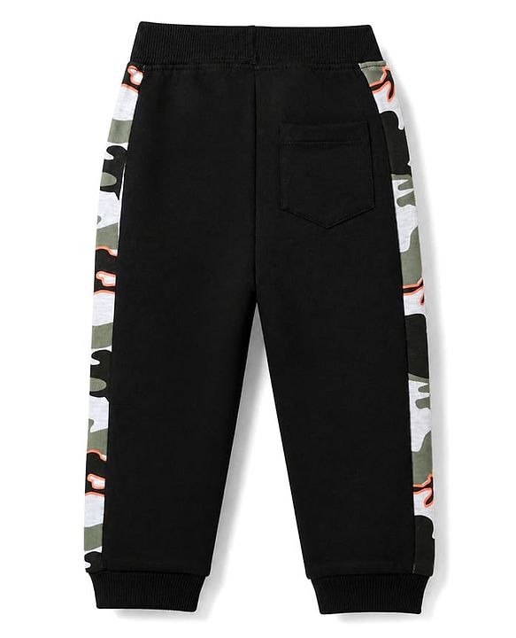 Babyhug Cotton Looper Knit Jogger Fit Full Length Track Pant with Camouflage Print in Black