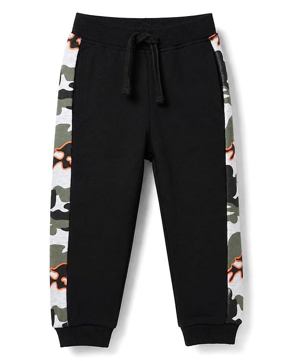 Babyhug Cotton Looper Knit Jogger Fit Full Length Track Pant with Camouflage Print in Black