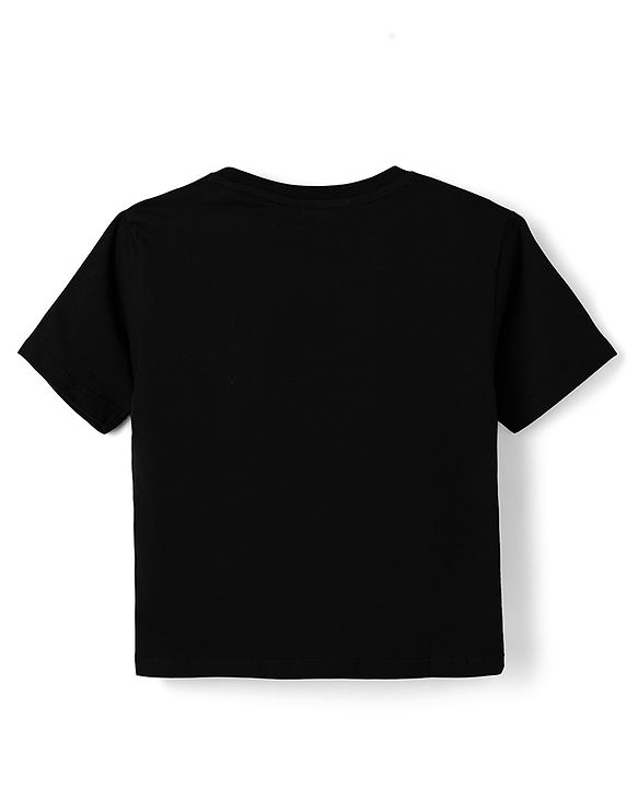 Pine Kids Cotton Knit T-Shirt with Half Sleeves and Paris Sequins - Black